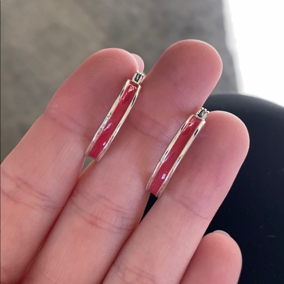 Red & Silver Pair of Hoop Earrings - Picture 3 of 6